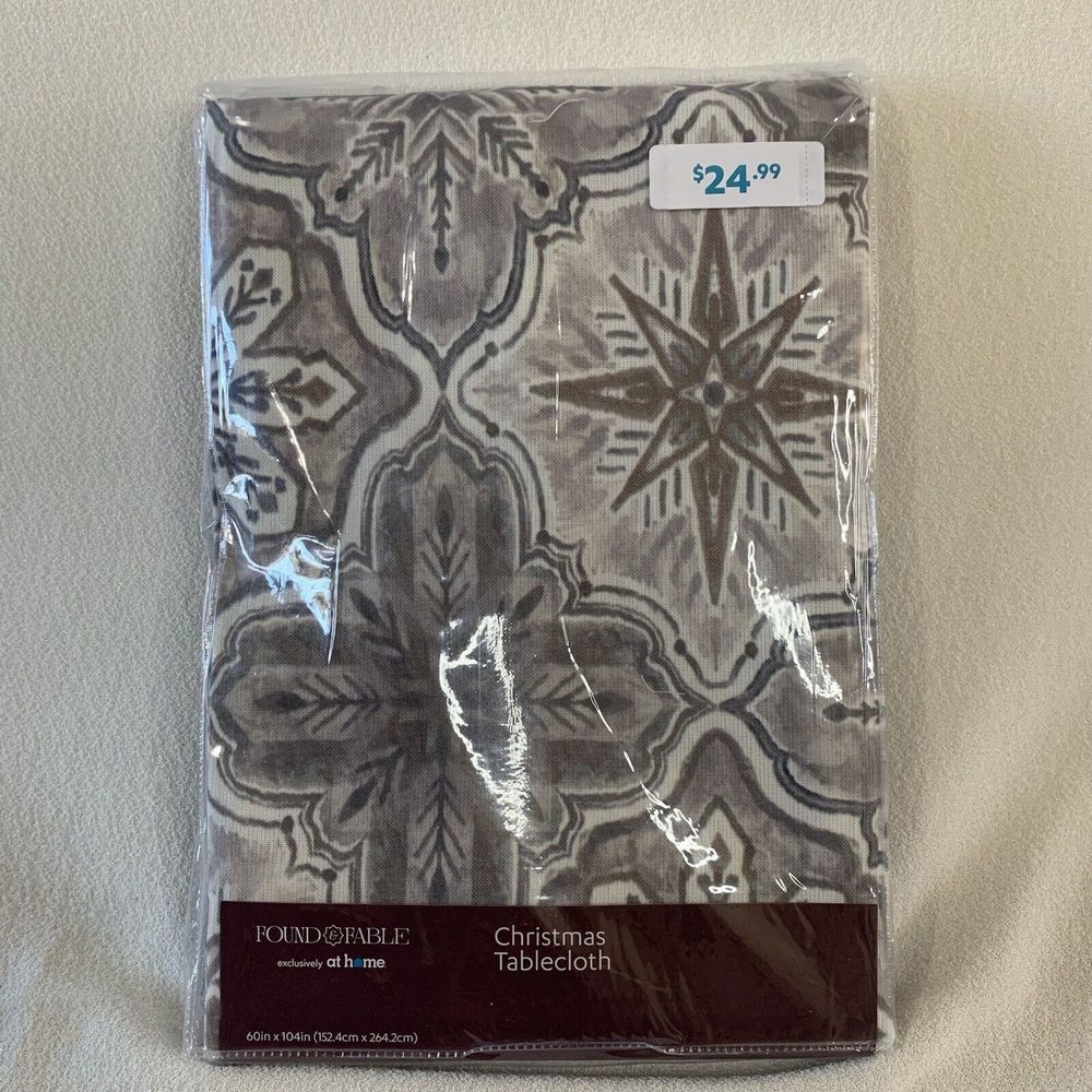 Christmas Tablecloth Snowflake Stars Grey Fiesta Party Rectangular Dinner 60x104